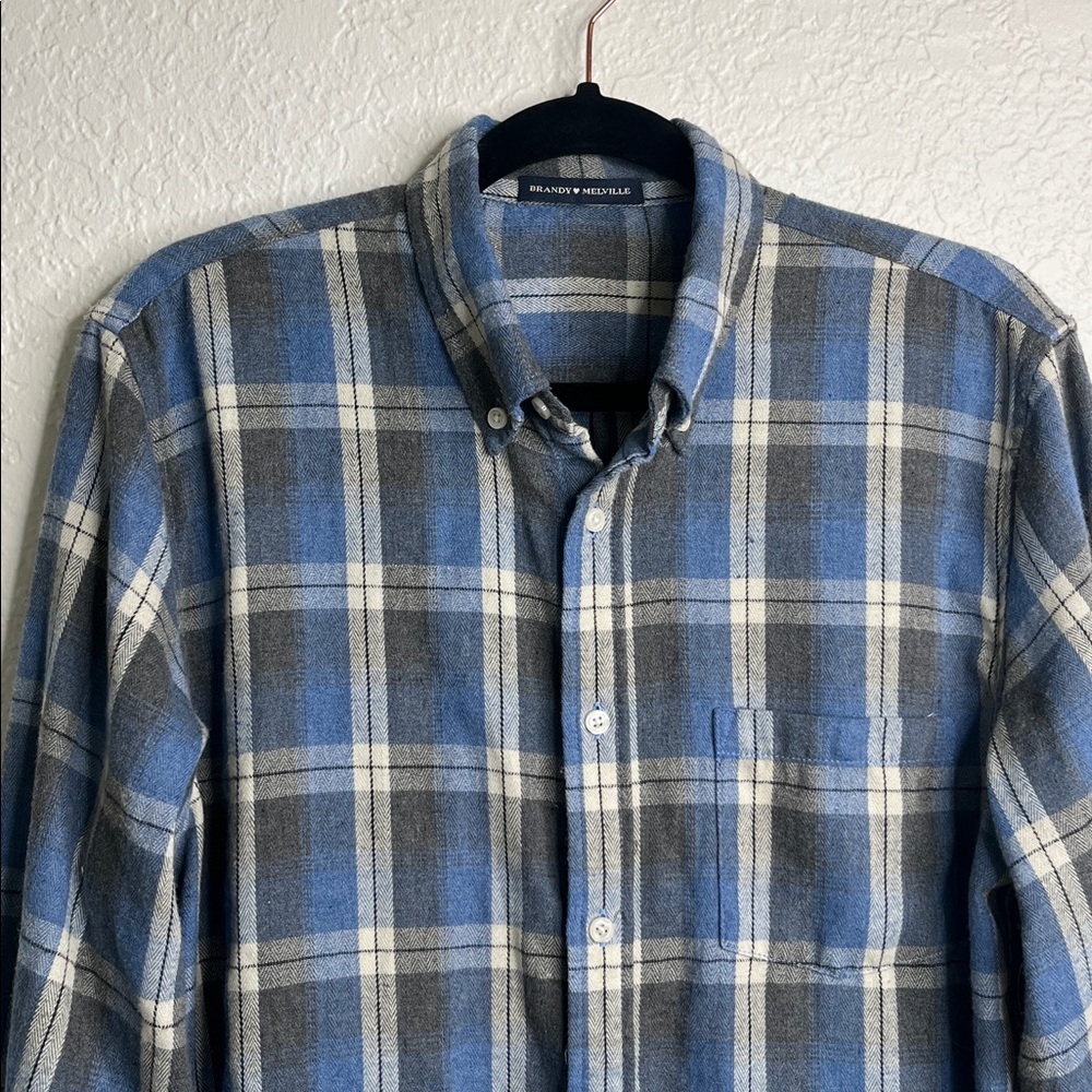 Brandy Melville Blue Plaid Hazel Flannel Button Front Shirt - Picture 6 of 10